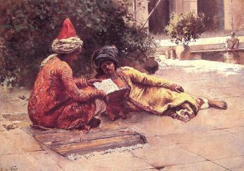 Edwin Lord Weeks : Two Arabs Reading in a Courtyard